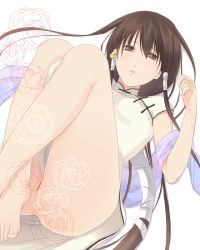 Rule 34 | 1boy, androgynous, bad id, bad pixiv id, barefoot, bottomless, china dress, chinese clothes, crossdressing, dress, feet, flower, flower (symbol), fuuchouin kazuki, getbackers, highres, long hair, male focus, papillon10, solo, trap, very long hair