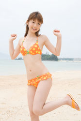 Rule 34 | autumn breeze, beach, bikini, highres, ocean, ogura yuuko, photo (medium), polka dot, sandals, swimsuit