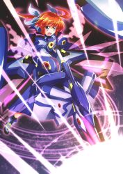 Rule 34 | 1girl, armor, armored dress, black socks, blue eyes, boots, bracer, brown hair, commentary, dress, fortress (nanoha), frown, hair ribbon, highres, holding, holding staff, holding weapon, juliet sleeves, kashima fumi, long dress, long sleeves, looking to the side, lyrical nanoha, magic circle, magical girl, mahou shoujo lyrical nanoha detonation, medium hair, open mouth, puffy sleeves, raising heart, raising heart estrea, ribbon, socks, solo, space, staff, standing, takamachi nanoha, takamachi nanoha (formula ii), twintails, weapon, white dress, white footwear, white ribbon
