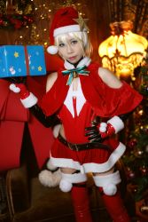 Rule 34 | 1girl, absurdres, bell, blonde hair, blue eyes, boots, christmas, collar, cosplay, fake tail, full body, genderswap, genderswap (mtf), gift, gloves, hat, highleg, highleg leotard, highres, holding, holding gift, homare nao, homare nao (cosplay), leotard, lilith-soft, looking at viewer, model request, neck bell, nipples, photo (medium), real life, red leotard, santa hat, shiny clothes, shiny skin, short hair, solo, tail, taimanin (series), taimanin rpgx, trap