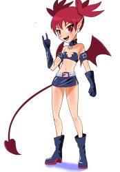 Rule 34 | belt, disgaea, etna (disgaea), gloves, okamisaga, open mouth, red eyes, red hair, shoes, short hair, smile, tail, wings