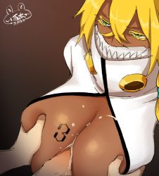 Rule 34 | 1boy, 1girl, animated, bleach, blonde hair, grabbing another&#039;s breast, breasts, cleavage, clothed female nude male, clothed sex, grabbing, gradient background, green eyes, gutaigutai, gyaru, huge breasts, large breasts, male pubic hair, nude, paizuri, penis, pubic hair, sex, short hair, tier harribel
