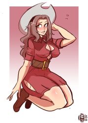 Rule 34 | 1girl, belt, breasts, cleavage, covered erect nipples, digimon, female focus, hat, highres, large breasts, long hair, scruffyturtles, solo, tachikawa mimi, tight clothes