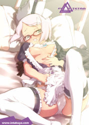 Rule 34 | 1girl, glasses, io takuya, legs, maid, open clothes, open shirt, original, panties, shirt, solo, thighhighs, underwear, white thighhighs