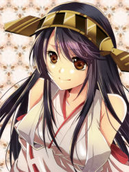Rule 34 | 10s, 1girl, bare shoulders, black hair, brown eyes, detached sleeves, hairband, haruna (kancolle), headgear, japanese clothes, kantai collection, kuko (endless-repeat), long hair, personification, smile, solo