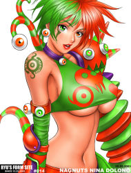Rule 34 | 1girl, breasts, dated, halterneck, heterochromia, large breasts, multicolored hair, ryu (ryu&#039;s form site), solo, split-color hair, tattoo, underboob
