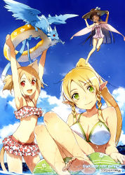 Rule 34 | 10s, 3girls, absurdres, animal ears, barefoot, bikini, bikini skirt, black hair, blonde hair, braid, breasts, brown hair, bunbun, casual one-piece swimsuit, cat ears, cat tail, cleavage, dragon, elf, fairy, fairy wings, feet, fish, floral print, green eyes, hands on headwear, hat, highres, huge filesize, innertube, leafa, long hair, mini person, minigirl, multiple girls, multiple tails, ocean, official art, one-piece swimsuit, pina (sao), pointy ears, ponytail, purple eyes, red eyes, short hair, silica, silica (sao-alo), soles, straw hat, swim ring, swimsuit, sword art online, tail, thighs, toes, two tails, water, white bikini, white one-piece swimsuit, wings, yui (sao), yui (sao-alo)
