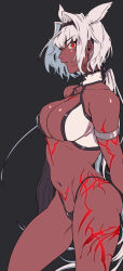 Rule 34 | 1girl, black background, breasts, caenis (fate), dark-skinned female, dark skin, fate/grand order, fate (series), glowing, glowing eyes, large breasts, red eyes, revealing clothes, simple background, solo, toridesu949914, upper body, white hair