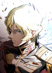 Rule 34 | 1boy, blonde hair, blue eyes, char aznable, from side, grey background, gundam, highres, jacket, kuri giepi, looking to the side, male focus, mobile suit gundam, portrait, red jacket, solo, zeon