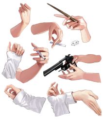 Rule 34 | absurdres, cigarette, freng, gun, handgun, highres, sweater, weapon, white background, white sweater