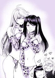 Rule 34 | 2girls, ahoge, alma armas, an&#039;no natsume, animal print, bell, bikini, blush stickers, breasts, cow print, cowbell, elbow gloves, glasses, gloves, greyscale, heart, highres, jill stingray, medium breasts, monochrome, multiple girls, neck bell, ribbed sweater, side-tie bikini bottom, sidelocks, small breasts, sweater, swimsuit, turtleneck, turtleneck sweater, twintails, va-11 hall-a