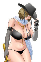 Rule 34 | 1girl, bikini, breasts, hat, huge breasts, solo, swimsuit, sword, tatsunami youtoku, weapon