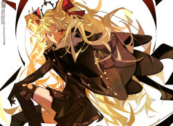 Rule 34 | 1girl, absurdres, black dress, black gloves, black thighhighs, blonde hair, cape, dress, eeju, elbow gloves, ereshkigal (fate), ereshkigal alter (fate), fate/grand order, fate (series), gloves, hair ribbon, highres, long hair, looking at viewer, parted bangs, red eyes, ribbon, simple background, solo, tan, thighhighs, tiara, two side up, white background, zettai ryouiki