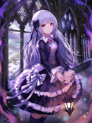 Rule 34 | 1girl, absurdres, architecture, ascot, bad id, bad pixiv id, black socks, blurry, bow, brooch, depth of field, dress, expressionless, feet out of frame, frilled dress, frills, gem, gothic architecture, gothic lolita, hair bow, hair ribbon, highres, holding, holding lantern, indoors, jewelry, kneehighs, lace-trimmed sleeves, lace trim, lantern, legs together, light particles, lolita fashion, long hair, long sleeves, looking at viewer, md5 mismatch, original, pale skin, pink eyes, pointy ears, resolution mismatch, ribbon, silver hair, socks, solo, source smaller, standing, wide sleeves, window, wing collar, yohaku