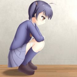 Rule 34 | 1girl, animated, animated gif, arisu kazumi, black hair, blue socks, blue sweater, blush, bow, bowtie, brown eyes, brown footwear, grey skirt, kneehighs, loafers, long hair, long sleeves, looking down, panties, panty pull, peeing, pleated skirt, puddle, red bow, red bowtie, school uniform, shirt, shoes, skirt, socks, squatting, sweater, twintails, underwear, white panties, white shirt