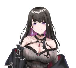Rule 34 | 1girl, absurdres, blush, breasts, choker, earrings, highres, jewelry, koinoya mai, large breasts, long hair, looking at viewer, mole, mole under eye, propro production, purple eyes, sheng chun, single earring, smile, virtual youtuber, white background