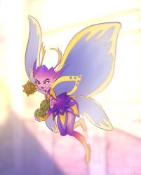 Rule 34 | 1girl, antennae, artist name, blush, bomb, boots, colored skin, explosive, fairy, fairy wings, highres, lailyu, paladins, pantyhose, pink skin, pointy ears, solo, teeth, willo (paladins), wings, yellow eyes