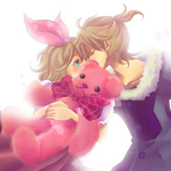 Rule 34 | 1boy, 1girl, bad id, bad pixiv id, blonde hair, brother and sister, couple, closed eyes, green eyes, hair ribbon, hetero, incest, kagamine len, kagamine rin, melou, nail polish, pink nails, ponytail, ribbon, short hair, siblings, stuffed animal, stuffed toy, teddy bear, twincest, twins, vocaloid