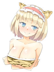 Rule 34 | 1girl, alice margatroid, animal ears, animal print, arnest, blonde hair, blue eyes, blush, bra, chinese zodiac, crossed arms, hairband, highres, lolita hairband, looking to the side, red hairband, short hair, smile, solo, tiger ears, tiger print, touhou, underwear, year of the tiger
