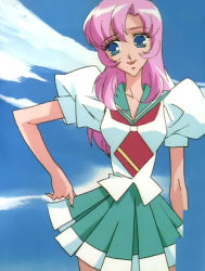 Rule 34 | 1990s (style), 1girl, blue hair, pink hair, retro artstyle, school uniform, serafuku, shoujo kakumei utena, solo, tenjou utena