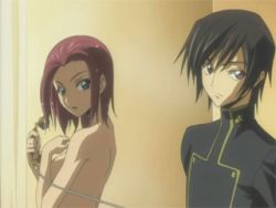 Rule 34 | 00s, 1boy, 1girl, animated, animated gif, ass, back, breasts, clothed male nude female, code geass, embarrassed, kouzuki kallen, lelouch vi britannia, lowres, medium breasts, mixed-sex bathing, nude, qvga, red hair, screencap, shared bathing, showering, sideboob, wet