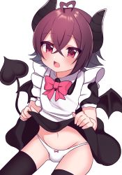 Rule 34 | 1boy, blush, bulge, clothes lift, crossdressing, demon horns, demon tail, demon wings, highres, horns, lifting own clothes, maid, male focus, original, panties, red eyes, short hair, skirt, skirt lift, solo, tail, thighhighs, trap, underwear, wings, zenchi (061799)