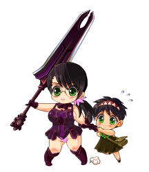 Rule 34 | 1boy, 1girl, androgynous, artist request, bag, bare legs, black hair, blue eyes, boots, breasts, cattleya (queen&#039;s blade), chibi, full body, glasses, hairband, highleg, highleg panties, holding, holding weapon, huge breasts, leotard, lips, long hair, looking at viewer, mother and son, panties, ponytail, queen&#039;s blade, rana (queen&#039;s blade), shiny clothes, shiny skin, short hair, short sleeves, sideboob, sweat, thick thighs, thighs, thong leotard, trap, underwear, weapon
