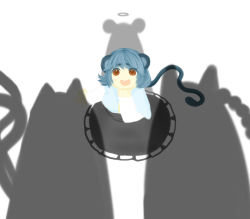 Rule 34 | 1girl, animal ears, bianco (mapolo), cat, chen, chen (cat), female focus, grey hair, halo, kaenbyou rin, kaenbyou rin (cat), mouse ears, mouse tail, nazrin, shadow, solo, tail, touhou, white background, you gonna get raped