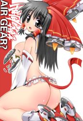 Rule 34 | 1girl, air gear, ass, black hair, bow, breasts, censored, convenient censoring, detached sleeves, ditienan ddn, female focus, fundoshi, hakurei reimu, japanese clothes, large breasts, parody, short hair, solo, touhou