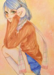 Rule 34 | blue hair, breasts, green eyes, highres, madoka (onmyou taisenki), onmyou taisenki, short hair, skirt, small breasts