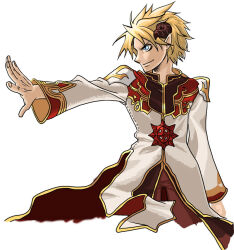 Rule 34 | 1boy, blonde hair, blue eyes, brown coat, brown horns, brown pants, closed mouth, coat, commentary request, cowboy shot, cropped legs, curled horns, high priest (ragnarok online), horns, layered clothes, long sleeves, looking afar, male focus, multicolored coat, pants, ragnarok online, red coat, short hair, simple background, smile, solo, spiked hair, tokixwaa, two-tone coat, v-shaped eyebrows, white background, white coat