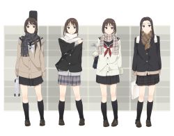 Rule 34 | 4girls, blazer, jacket, kajiki, long hair, multiple girls, original, pleated skirt, scarf, school uniform, serafuku, skirt, socks