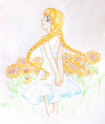 Rule 34 | blonde hair, blue eyes, braid, flower, orika nekoi, slavya-chan, sunflower, tagme, twin braids