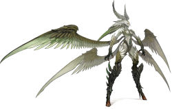 Rule 34 | 10s, 1girl, artist request, claws, feathered wings, final fantasy, final fantasy xiv, full body, garuda (final fantasy), head wings, large wings, monster girl, multiple wings, official art, simple background, standing, white background, wings