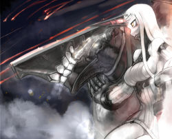 Rule 34 | 10s, 1girl, abyssal ship, arugeri, bare shoulders, breasts, detached sleeves, dress, glowing, glowing eyes, high collar, horns, kantai collection, large breasts, long hair, monster, pale skin, red eyes, ribbed dress, seaport princess, short dress, sideboob, single horn, very long hair, white hair