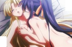 Rule 34 | 10s, 2girls, asia argento, blonde hair, breasts, closed eyes, female focus, high school dxd, himejima akeno, long hair, multiple girls, nipples, nude, open mouth, stitched, third-party edit, yuri
