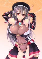 Rule 34 | 1girl, blush, breasts, character request, highres, huge breasts, long hair, red eyes, see-through, solo, source request, tight clothes, tokihama jirou