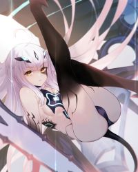 Rule 34 | 1girl, ahoge, body markings, breasts, melusine (fate), melusine (third ascension) (fate), fate/grand order, fate (series), highres, long hair, looking at viewer, parted lips, polearm, revealing clothes, small breasts, solo, ura illust, weapon, white hair, yellow eyes