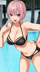 1girl bikini black_bikini blue_eyes go-toubun_no_hanayome highres karulaz nakano_ichika pink_hair short_hair swimsuit