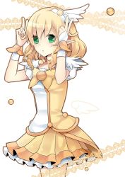 Rule 34 | 1girl, bad id, bad pixiv id, blonde hair, bow, choker, cosplay, cure peace, cure peace (cosplay), dress, female focus, green eyes, hair ornament, minato usagi, mizuhashi parsee, precure, ribbon, skirt, smile precure!, solo, touhou, yellow bow, yellow skirt, yellow theme
