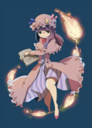 Rule 34 | 1girl, anime coloring, bad id, bad leg, bad pixiv id, book, capelet, cloak, crescent, female focus, frilled cloak, frills, legs, long hair, magic circle, patchouli knowledge, purple hair, simple background, solo, striped, touhou, yachi yowa