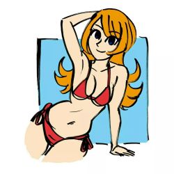 Rule 34 | bikini, blue eyes, jf illustration, long hair, mona (warioware), nintendo, orange hair, swimsuit, warioware