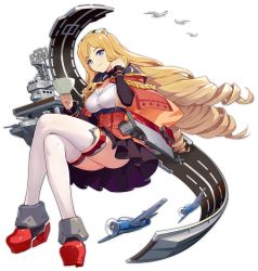 Rule 34 | 1girl, anchor symbol, artist request, ass, azur lane, blonde hair, blue eyes, breasts, chaser (azur lane), closed mouth, crossed legs, cup, expressions, from below, full body, highres, holding, holding cup, invisible chair, long hair, long sleeves, looking at viewer, medium breasts, official art, pleated skirt, sitting, skirt, smile, solo, teacup, thigh strap, thighhighs, transparent background, very long hair, white thighhighs