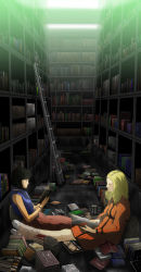 Rule 34 | 71 (nanaichi drafting), blonde hair, book, dark-skinned female, dark skin, ladder, library, tagme