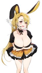 Rule 34 | 1girl, absurdres, animal ears, arm under breasts, bad id, bad pixiv id, bare legs, black bow, black bowtie, black choker, black dress, blush, bow, bowtie, breast hold, breasts, character request, choker, cleavage, collarbone, commission, cowboy shot, crossed arms, dress, elsword, fake animal ears, frilled dress, frills, heart, heart-shaped pupils, highres, large breasts, long hair, looking at viewer, microphone, open mouth, puffy short sleeves, puffy sleeves, rabbit ears, red eyes, round teeth, short sleeves, simple background, solo, standing, symbol-shaped pupils, teeth, translation request, upper teeth only, uthy, very long hair, white background