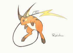 Rule 34 | brown eyes, character name, closed mouth, commentary request, creatures (company), full body, game freak, gen 1 pokemon, nigiri (ngr24), nintendo, no humans, pokemon, pokemon (creature), raichu, simple background, smile, solo, toes, white background