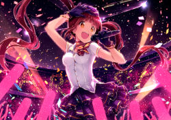 Rule 34 | 10s, 1girl, brown eyes, brown hair, concert, gloves, glowstick, idolmaster, idolmaster million live!, ima (lm ew), long hair, matsuda arisa, microphone, open mouth, smile, solo, twintails