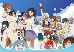 Rule 34 | 6+girls, absurdres, abyssal ship, ahoge, alcohol, alternate hairstyle, amagi (kancolle), arm up, asashimo (kancolle), ashigara (kancolle), ass, atago (kancolle), beer, beer can, bikini, bikini skirt, black hair, blonde hair, blue hair, blunt bangs, blush, braid, breasts, brown hair, butt crack, can, cleavage, closed eyes, cloud, day, drink can, drinking, enemy lifebuoy (kancolle), enemy naval mine (kancolle), eyepatch, flower, grey hair, grin, hachijou (kancolle), haguro (kancolle), hair bun, hair down, hair flower, hair ornament, hair over one eye, hair ribbon, hair up, hairclip, haruna (kancolle), hat, hatakaze (kancolle), hatsukaze (kancolle), hayashimo (kancolle), headgear, highres, holding, huge breasts, i-401 (kancolle), johnston (kancolle), kamikaze (kancolle), kantai collection, kashima (kancolle), kasumi (kancolle), kiso (kancolle), kiyoshimo (kancolle), large breasts, long hair, medium breasts, mole, mole under eye, mole under mouth, multiple girls, myoukou (kancolle), nachi (kancolle), open mouth, outdoors, ponytail, ribbon, richelieu (kancolle), sharp teeth, side-tie bikini bottom, side ponytail, single hair bun, sky, small breasts, smile, sun hat, sweat, swimsuit, teeth, tentacles, tsuji kazuho, twintails, two side up, underboob, v, water