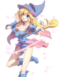 Rule 34 | 1girl, bad id, bad pixiv id, bare shoulders, blonde hair, blue eyes, blue footwear, blush stickers, boots, breasts, chocofox, choker, cleavage, dark magician girl, duel monster, hat, highres, large breasts, long hair, magician, pentacle, solo, staff, wizard hat, yu-gi-oh!, yu-gi-oh! duel monsters