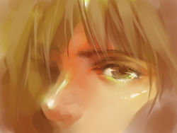 Rule 34 | 1girl, blush, brown hair, close-up, eye focus, hair over one eye, hangleing, looking at viewer, one eye covered, original, solo, yellow eyes